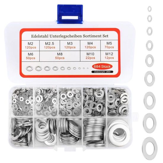Rondelles Metal, 684 Pièces Rondelles Pour Gonds De Porte Rondelles Plates Acier Inoxydabl Pour