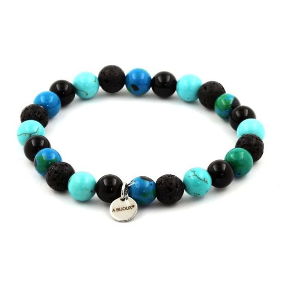 Bracelet Perles Chrysocolle, Turquoise, Pierre De Lune Et Agate Noire – Neuf Avec étiquettes