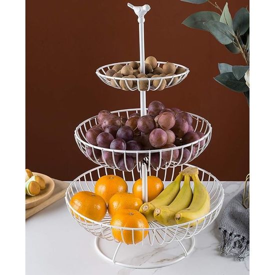 JUNYFFF Corbeille à Fruits 3 Niveaux - Panier Métal Et Céramique Noir Pour Cuisine