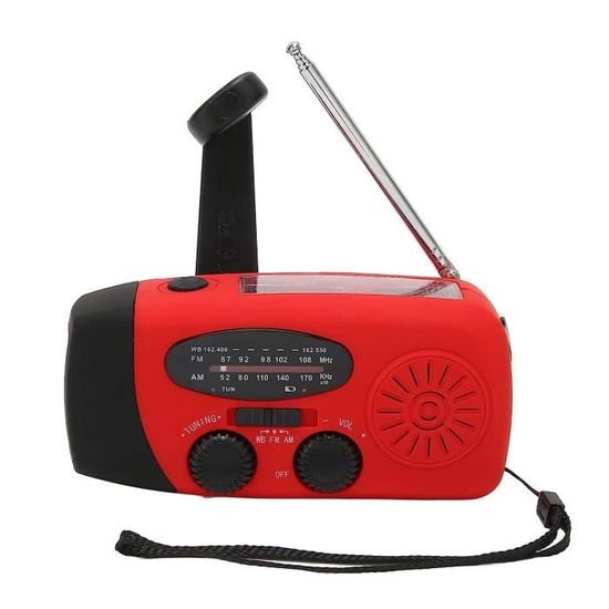 Radio Urgence Solaire Dynamo AM/FM/NOAA Rechargeable - Lampe LED Puissante, Alarme SOS & Manivelle - Kit Survie Camping & Voyages En Voiture