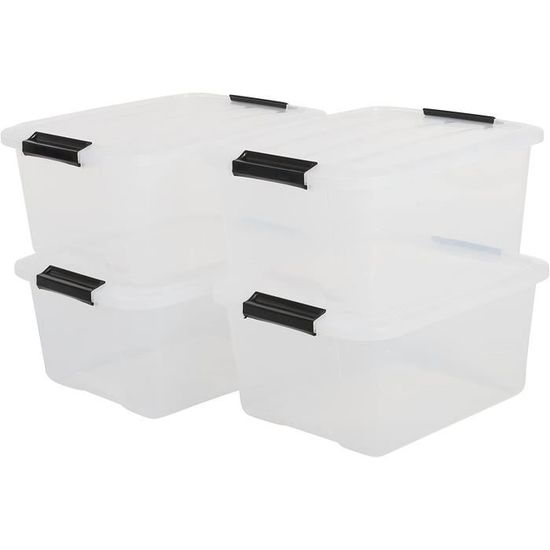 Iris Ohyama Boîtes De Rangement 15L Transparentes Avec Couvercle - Lot De 4, Empilables, Parfaites Pour Dressing, Bureau Ou Cuisine
