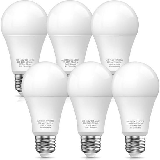 Ampoule LED E27, Blanc Froid 6000K, 13.5W Équivalent à 100W, Ampoule  Standar A60 avec Culot à Vis, 1506Lumens, Angle[S166]