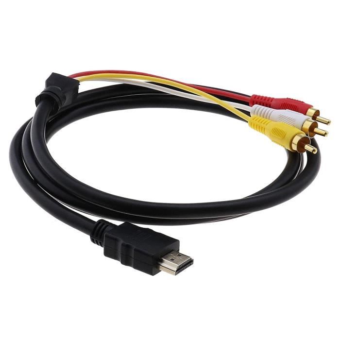 Câble Audio/Vidéo Metronic 3 RCA Mâle Vers 3 RCA Mâle – 1 Mètre – Doré – Noir