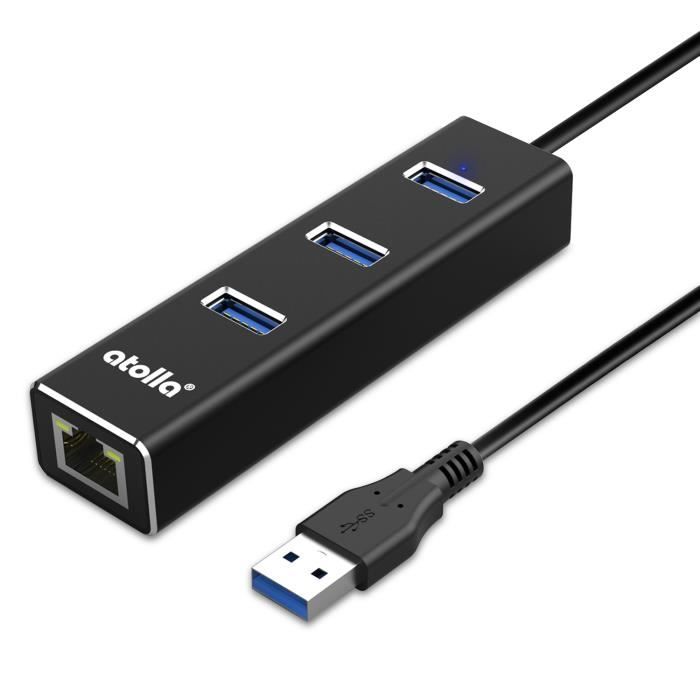 Adaptateur USB Ethernet, atolla Hub USB 3.0 RJ45 Compatible avec Windows Mac OS Chrome OS Linux RJ 45
