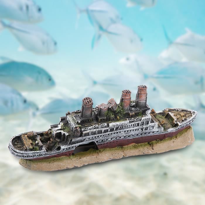 Ornement de Navire de Bateau Épave Titanic Perdu Décoration d'aquarium #6 -YEL