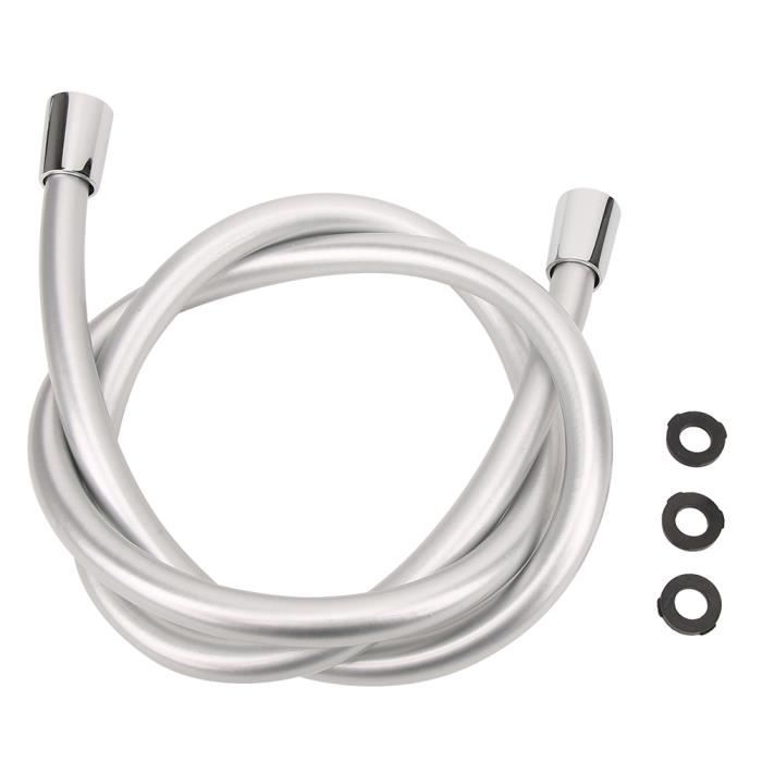 Tuyau Flexible en PVC de Pommeau de Douche à Main G1-2po Accessoire de Salle de Bain 1,5m Gris Argent-ZAT