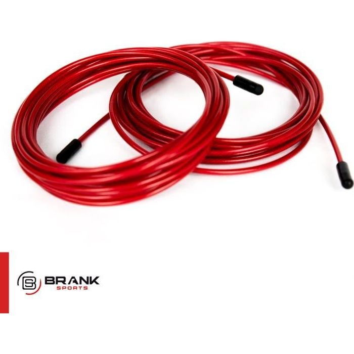 Pack de 2 Câbles en acier de rechange rouges pour Cordes à sauter - Longueur 3m50 - Diam 2.5mm - Fixations remplacement incluses