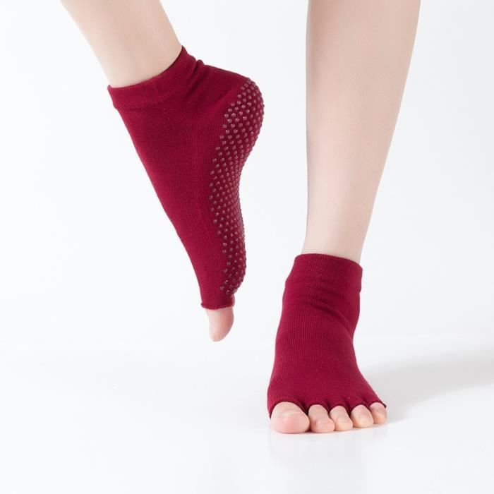 Accessoires Fitness - Musculation,Thunshion 3 paires femmes Yoga ouvert orteils chaussettes Massage antidérapant - Type Dark Red