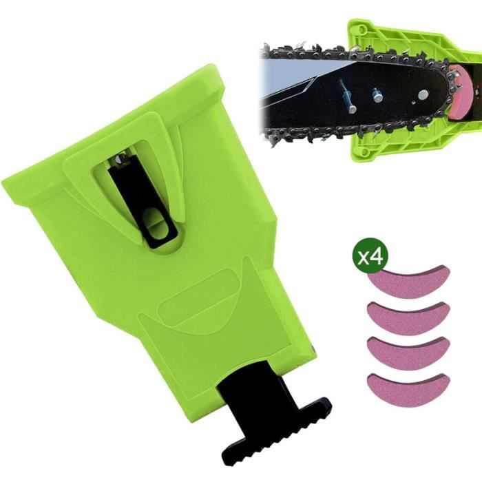 Affuteuse De Chaine pour Tronconneuse, Chaîne de Désherbeur, avec 4 pièces Pierre à Aiguiser Remplaçable (Vert)
