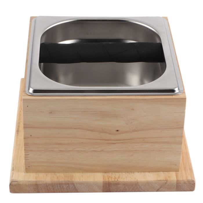 Boîte à café moulu, boîte à seau en acier inoxydable pour récipient à café moulu avec base en bois pour café (couleur bois)