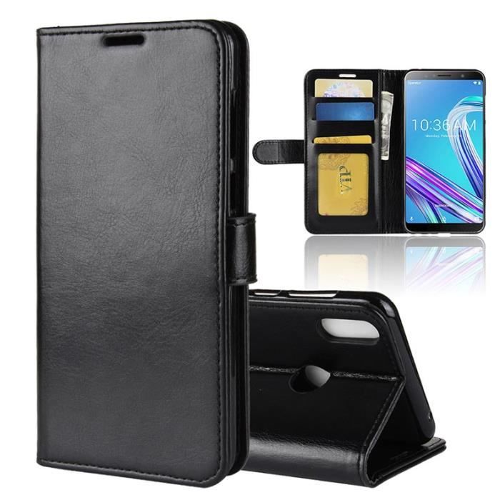 Housse Asus ZenFone Max PRO M1 -ZB601KL, Noir Étui Housse Folio Portefeuille Cuir Mode Magnétique Doux Protection 360° Antichoc