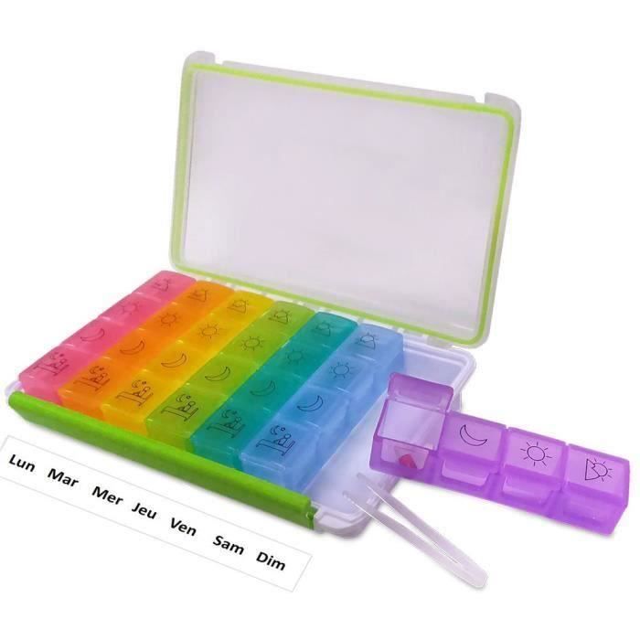 Pilulier Semainier Multicouleurs - Organisation Simple et Visuelle -7 Jours 28 Compartiments
