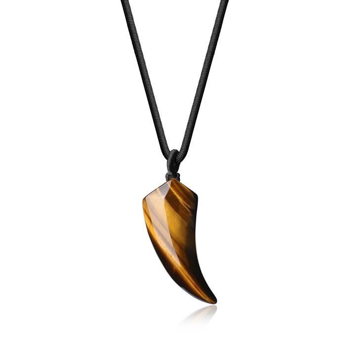 COAI Collier Ajustable Pendentif Dent de Loup Œil de Tigre Homme Femme