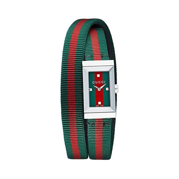 Gucci G-Frame Femme Bracelet Nylon Argent Quartz Cadran Vert Montre YA147503
