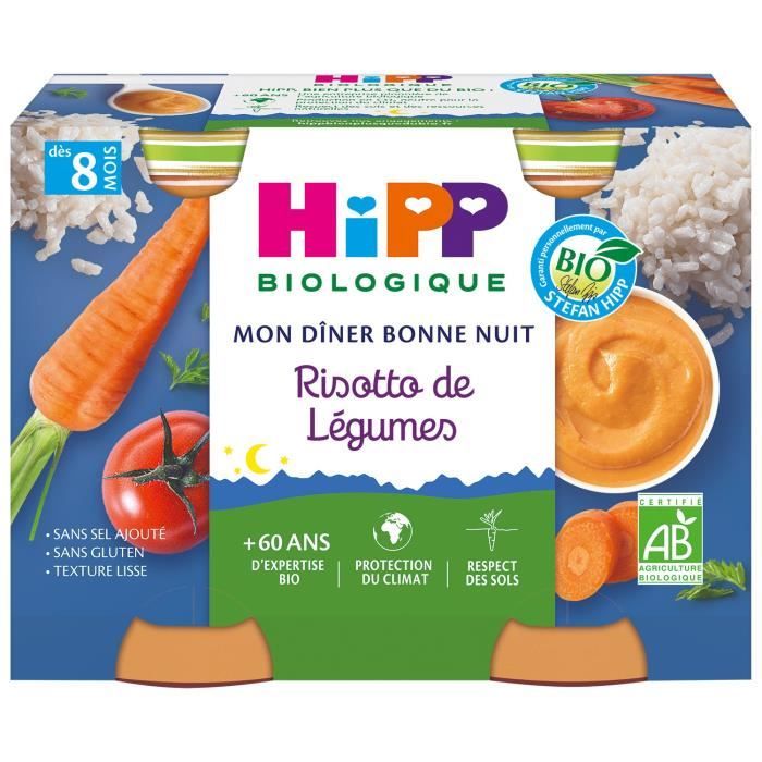 Hipp Bio Mon Dîner Bonne Nuit Bol Risotto de Légumes +8m 2 x 190g