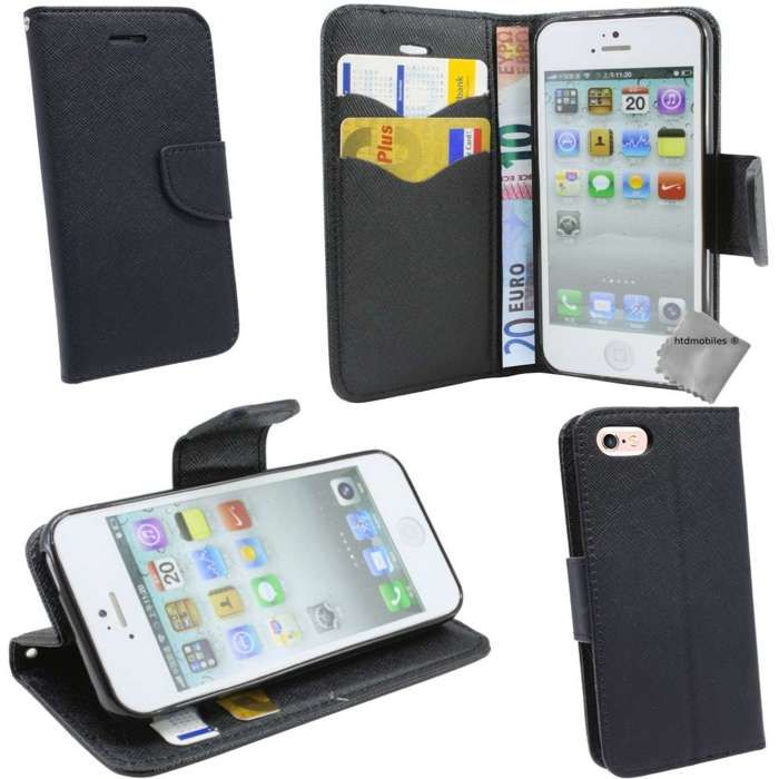 Housse etui portefeuille pour Apple iPhone 8 + film ecran - NOIR - NOIR