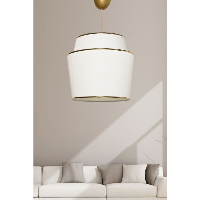 Suspension Magdelne D25cm Tissu Blanc et Métal Or