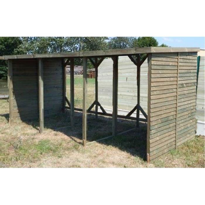 Abri de jardin range-bûches mural autoclavé double - 20 stères - 500x210x208cm