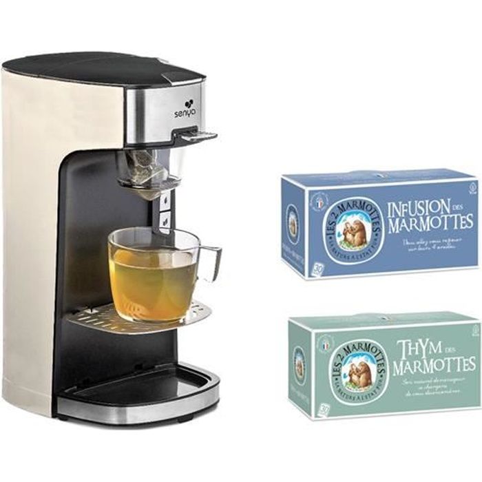 SENYA Pack Machine à thé crème + 2 boîtes de thé "Les 2 Marmottes" - Thym et Infusion