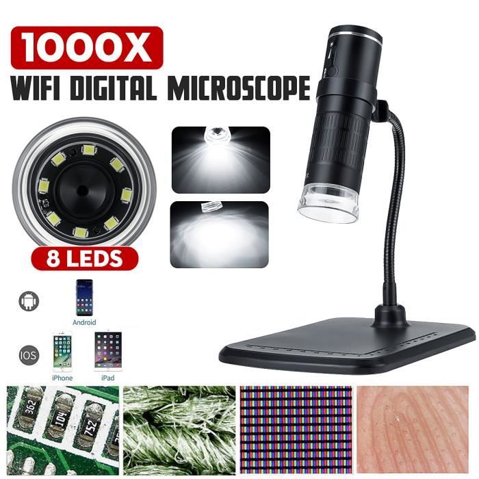 Microscope Eletrique Numérique Endoscope Digital WIFI 1000X 8 LED Loupe Caméra Vidéo