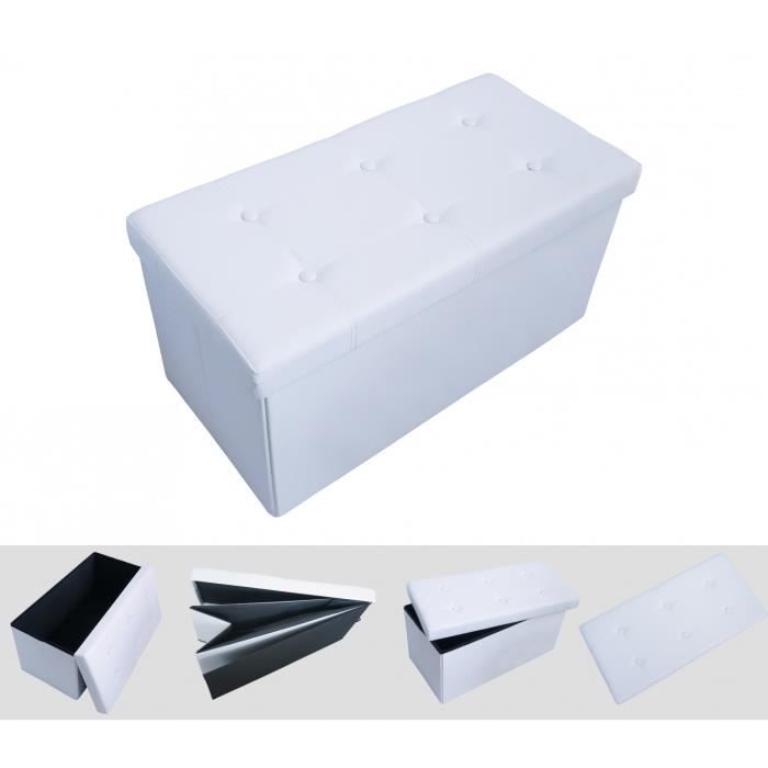 Banc Pliant Ottoman avec Espace de Stockage - Piquée et capitonnée - Blanc - 76 x 38 x 38 cm
