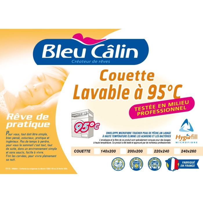 BLEU CALIN Couette lavable à 95°C 300g/m² 220x240