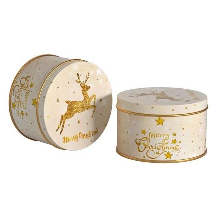 Lot 8 Boîtes Métalliques Rondes Noël – Boîtes à Biscuits & Bonbons En Fer Blanc, Motifs Festifs, Emballage Cadeau