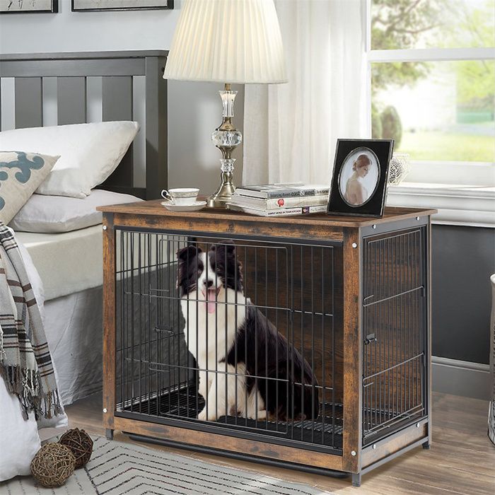 Comparer les prix de Cage pour Chien en Bois Cage Chien Intérieur Meuble Caisse en Bois MDF pour Chiens Moyen Taille 80x57x71cm