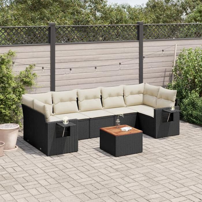 vidaXL Salon de jardin 8 pcs avec coussins noir résine tressée 3224474