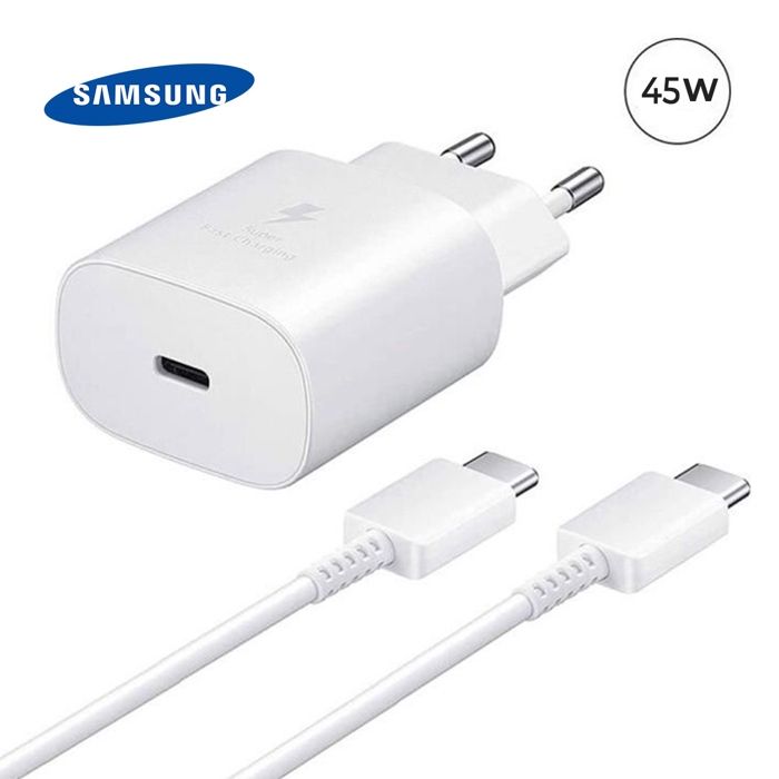 Chargeur secteur rapide USB-C 2A Samsung + Câble USB Blanc