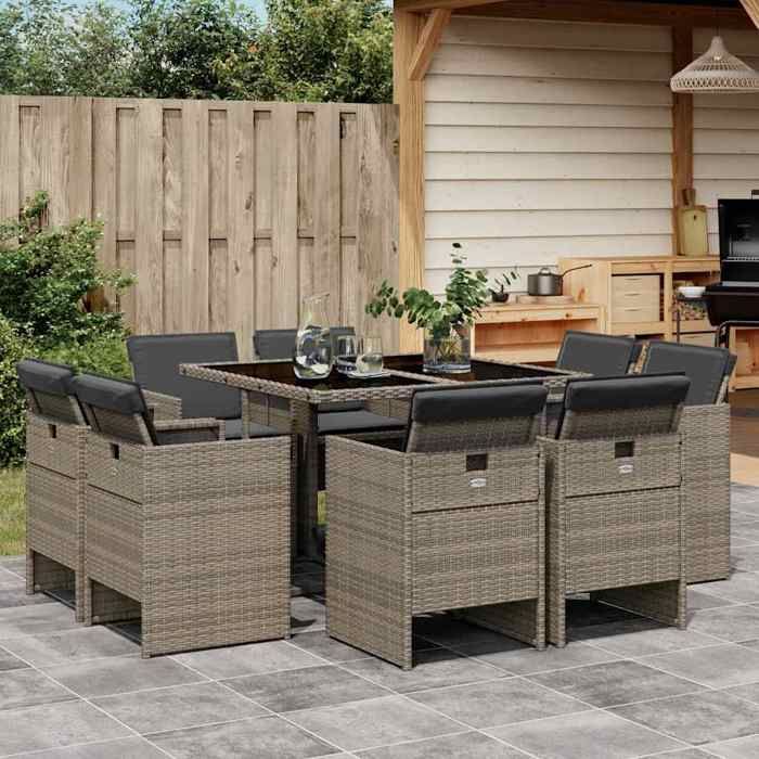 vidaXL Ensemble à manger de jardin 9 pcs coussins résine tressée 3277783