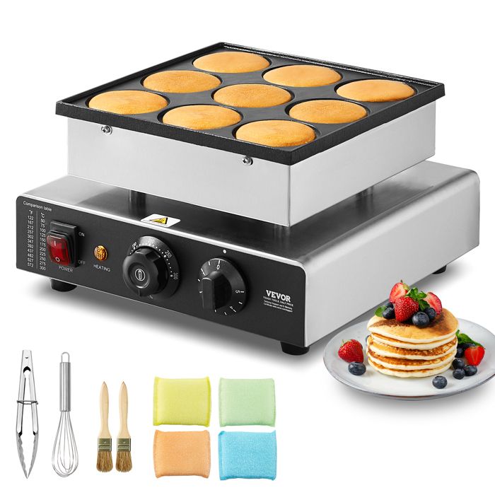 Crêpière commerciale - VEVOR - PC-9 - 1700 W - Acier inoxydable - 9 plaques 76 mm