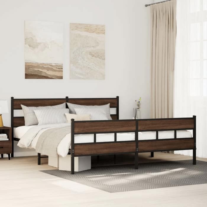SALE 2025Structure/Cadre de lit en métal - Lit 2 personnes - chêne marron - 193x203 cm 40.38 Kg 7468