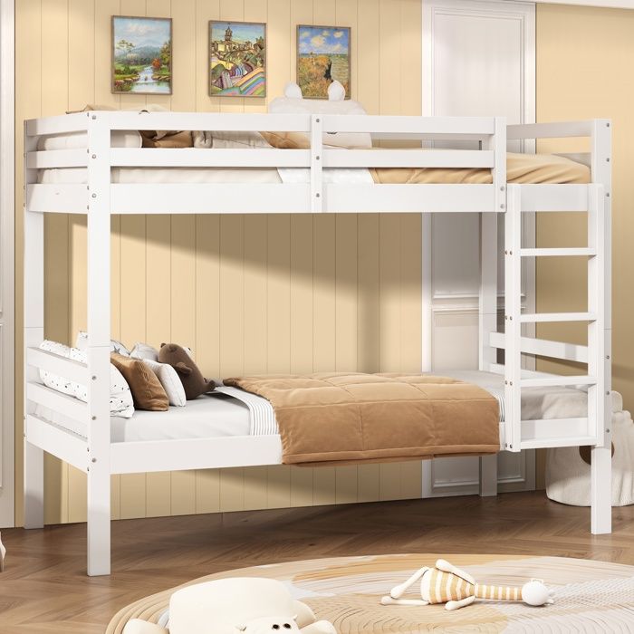 Lit enfant Lit superposé 90x200 cm avec escalier et barrières de sécurité pouvant être divisé en 2 lits simples - blanc