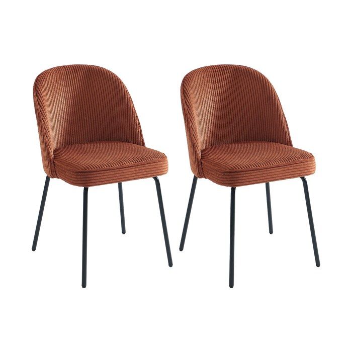Lot de 2 chaises en velours côtelé et métal noir - Terracotta - ALPALI Lot de 2 chaises en velours côtelé et métal noir - Terracotta - ALPALI