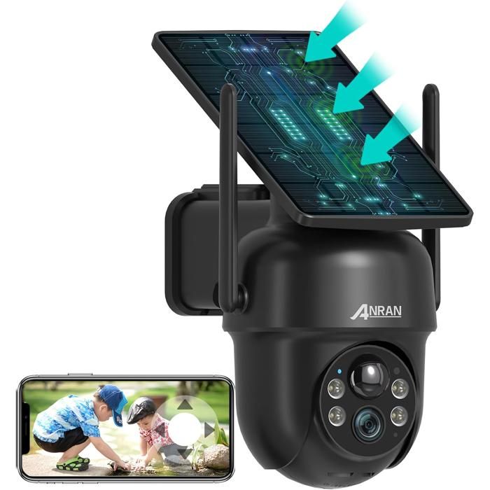 Fsioue 4MP Camera Surveillance WiFi Exterieure sans Fil Solaire, 2.4 GHz avec Lumières de Jardin 12 LED, Détection Humaine, Siren, Vision Nocturne Couleur et Audio Bidirectionnel