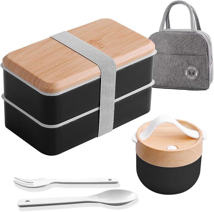 Boîte Repas Isotherme Inox 1500 Ml - 5 Compartiments, Couverts Inclus - Avec Sac Isotherme - Pour Bureau, école, Pique-nique - 5