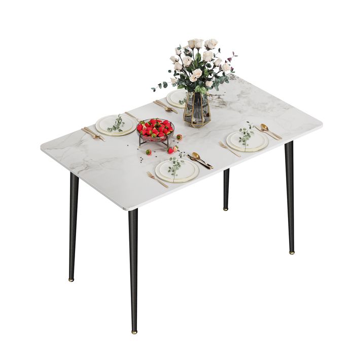 Table de Salle à Manger Marbre Blanc en Pierre Frittée - Grande Tables de Cuisine 6 Personnes Rectangulaire 120x70cm