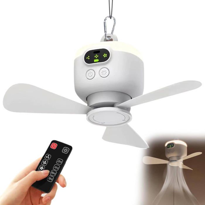 Ventilateur plafond - 8000 mAh à piles intelligent avec lumière rechargeable par USB avec télécommande 3 vitesses - USB - Prumya