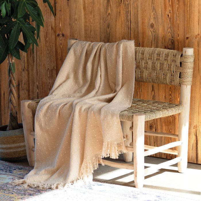 Plaid doux à franges aspect mohair Beige 130x180 cm