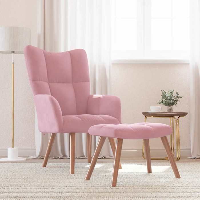 (Rose)Chaise individuel relax contemporain - SIGNOR - Fauteuil de relaxation avec repose-pied Rose Velours 898901