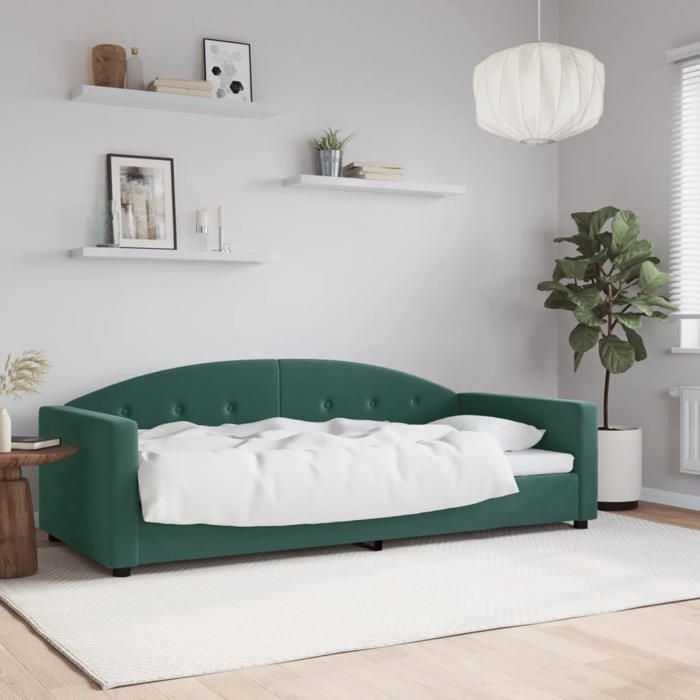 Lit simple Adulte Lit de repos - SOLOMON - vert foncé 90x200 cm 100 % polyester velours JILLS 25777