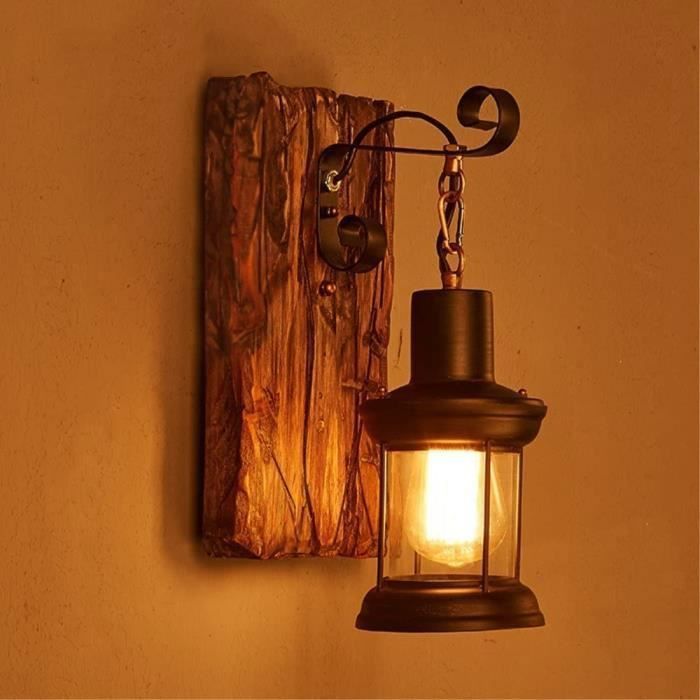 Applique Murale vintage en bois et verre - art lanterne bar caf restaurant chambre vintage - pour decoration