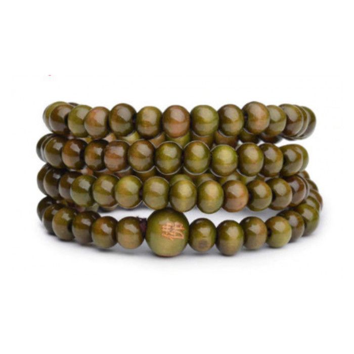 Bracelet Tibétain Mala en perles de bois 6mm vert