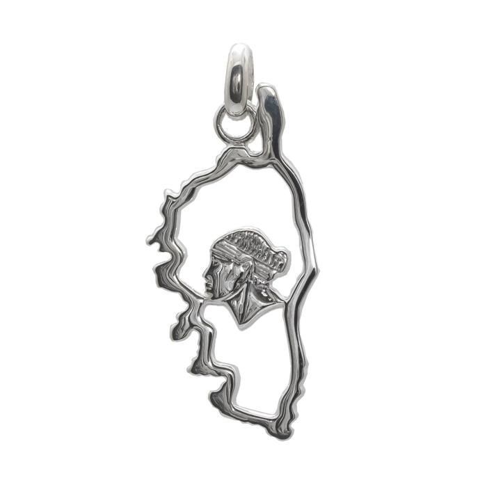 Pendentif carte de corse avec tête de Maure en argent 925 Pendentif carte de corse avec tête de Maure en argent 925
