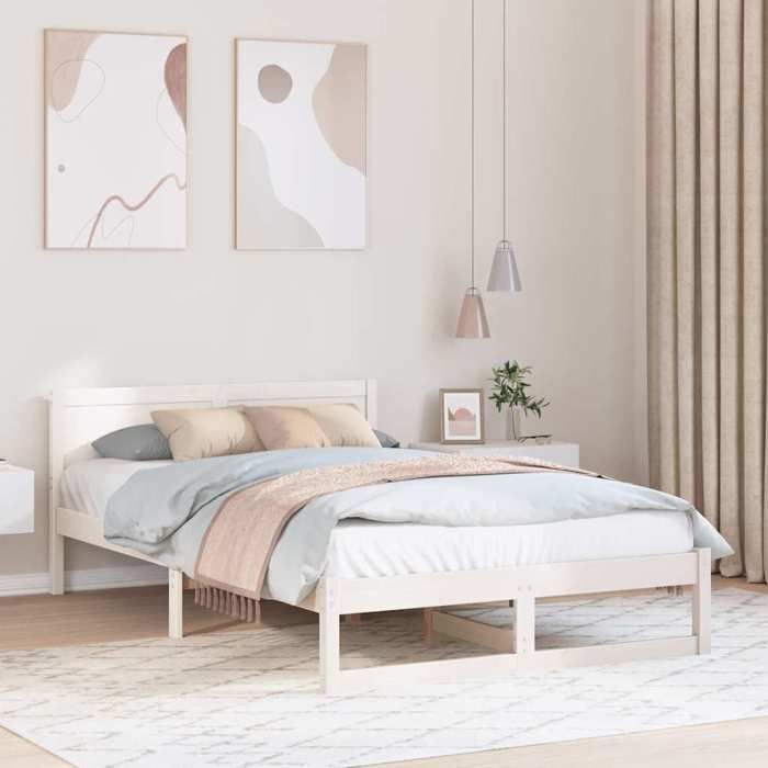 CHIC Lit adulte2 places - 120x190 cm Structure/Cadre de lit Blanc 120 x 190 cm Bois de pin massif #Sara79345