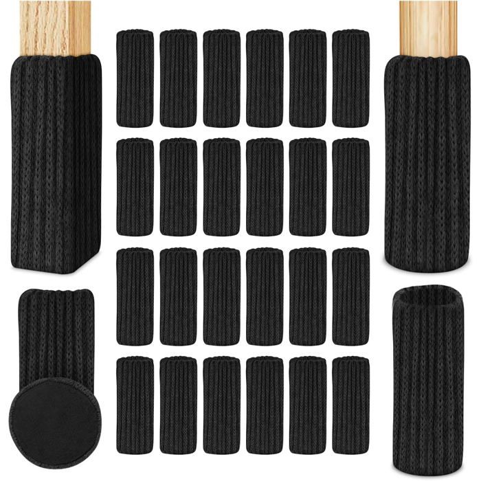 Lot de 24 chaussettes de chaise en feutre antidérapantes pour éviter les rayures et le bruit noires