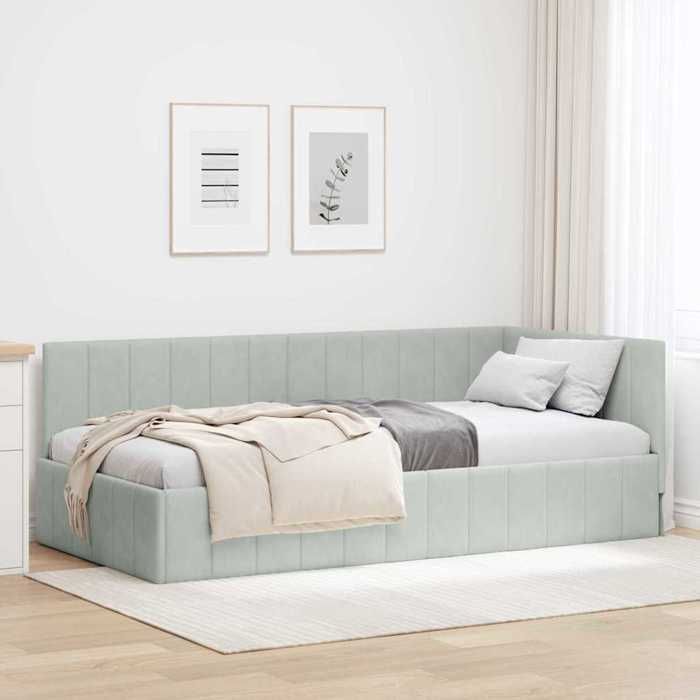 Cadre de lit dangle en velours - CLOUD - Gris clair - 100x200 cm - Design en L - Polyvalent canapé et lit