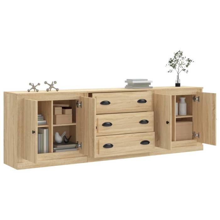 BEL-ACHAT* Buffets - Lot de 3 - Capacité généreuse - Cabinet Meuble Enfilade Chêne sonoma Bois dingénierie Prom75598342