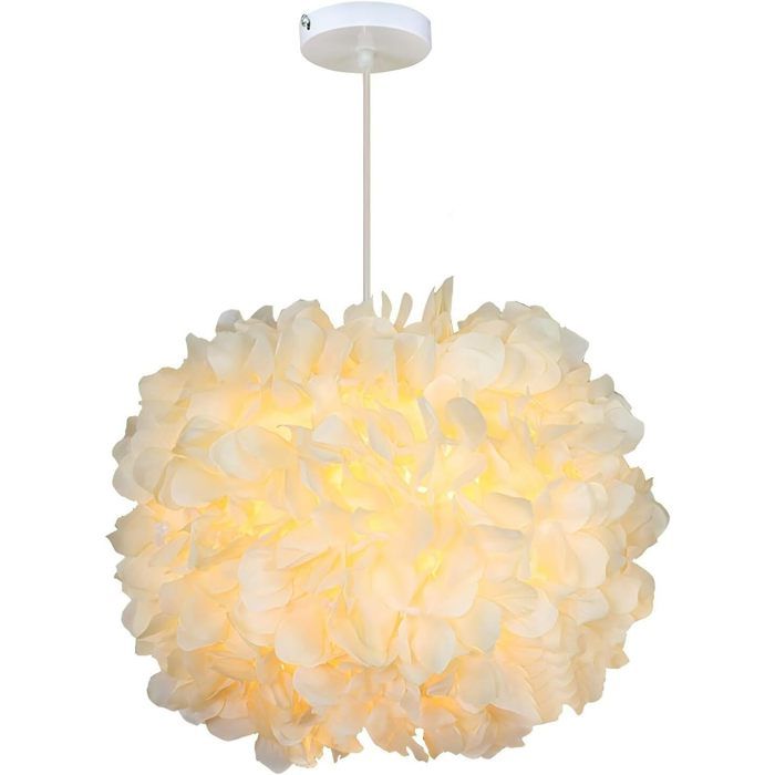 WOTTES 1 x Lustre Suspension Ø30cm Plafonnier Lustre à Fleurs en Tissu Jaune E27 Éclairage de Plafond Moderne Luminaire Chambre